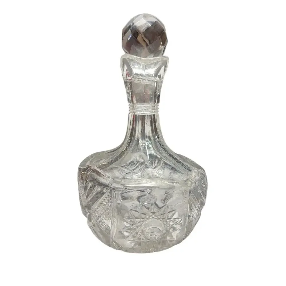 Vintage‎ Pressed Glass Cruet Oil Vinegar Bottle Faceted Stopper Starburst